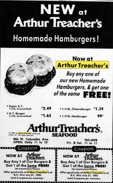 Arthur Treachers Fish & Chips - Jul 1982 Ad (newer photo)